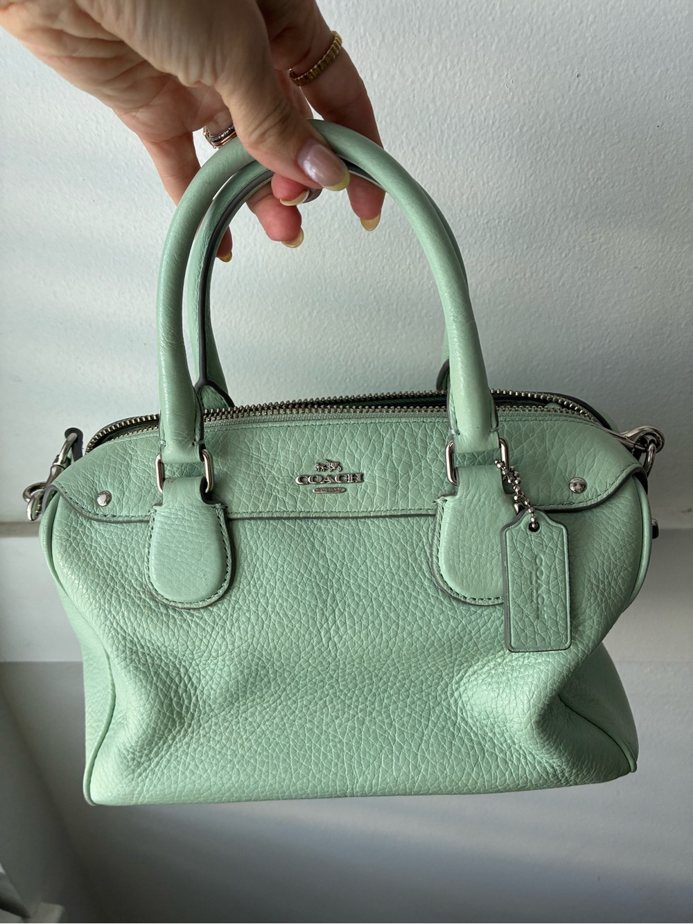 Coach Seafoam Green Leather Rowan Satchel with Removable Strap - Picture 2 of 4
